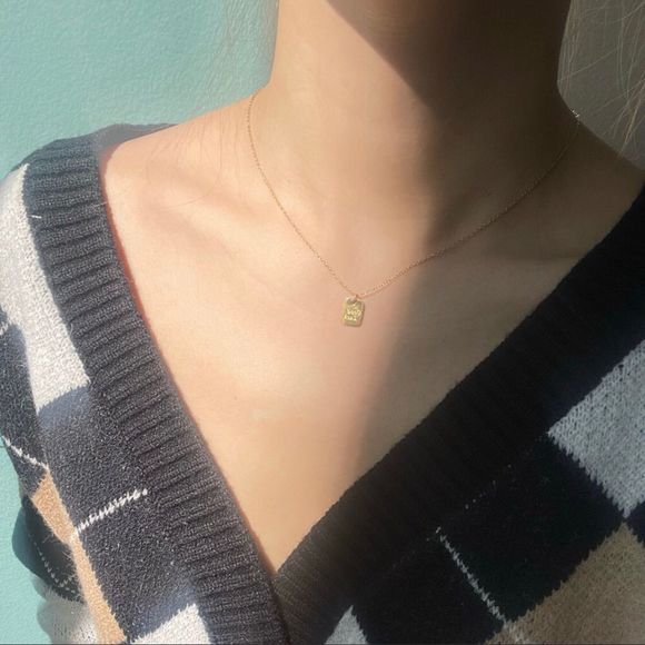 18K Gold Plated Minimalistic Dainty Tag Good Luck Charm Necklace - Picture 6 of 7